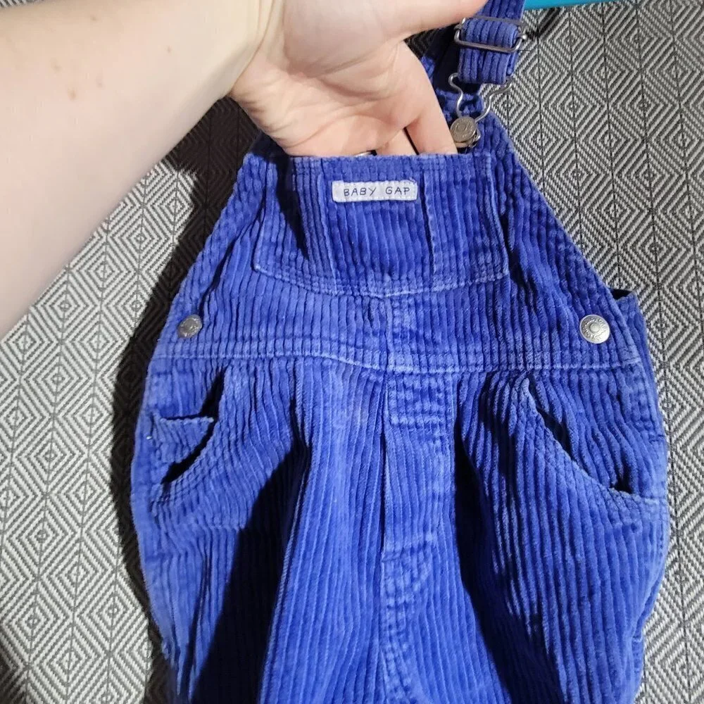 Baby Gap Vintage Unisex Blue Corduroy Overalls With Snaps Size 6-12M
